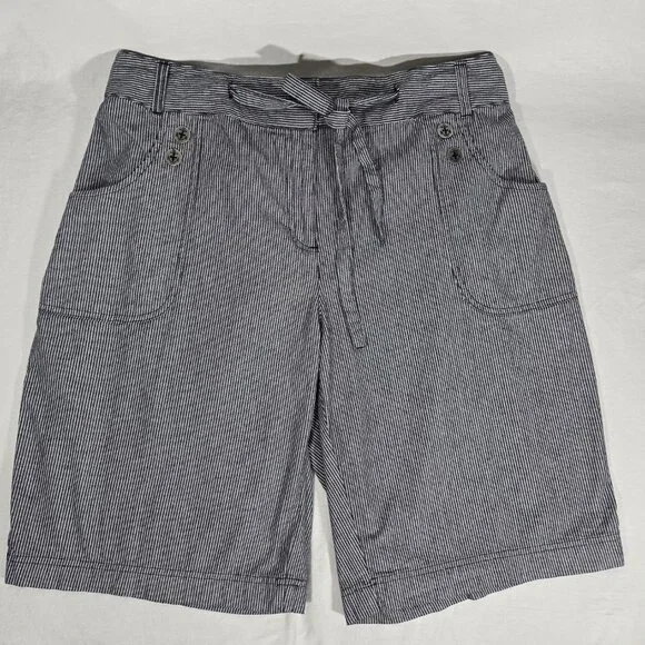 VINTAGE Striped Elastic Waist Drawstring Cargo BERMUDA Shorts Women's Size L/XL. - Picture 5 of 17